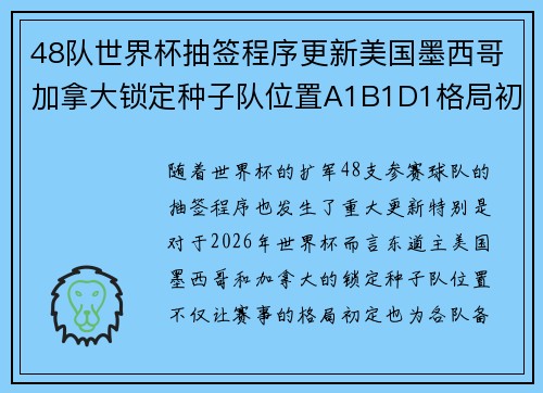 48队世界杯抽签程序更新美国墨西哥加拿大锁定种子队位置A1B1D1格局初定