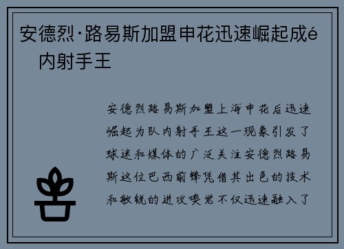 安德烈·路易斯加盟申花迅速崛起成队内射手王 安德烈·路易斯加盟申花迅速崛起成队内射手王